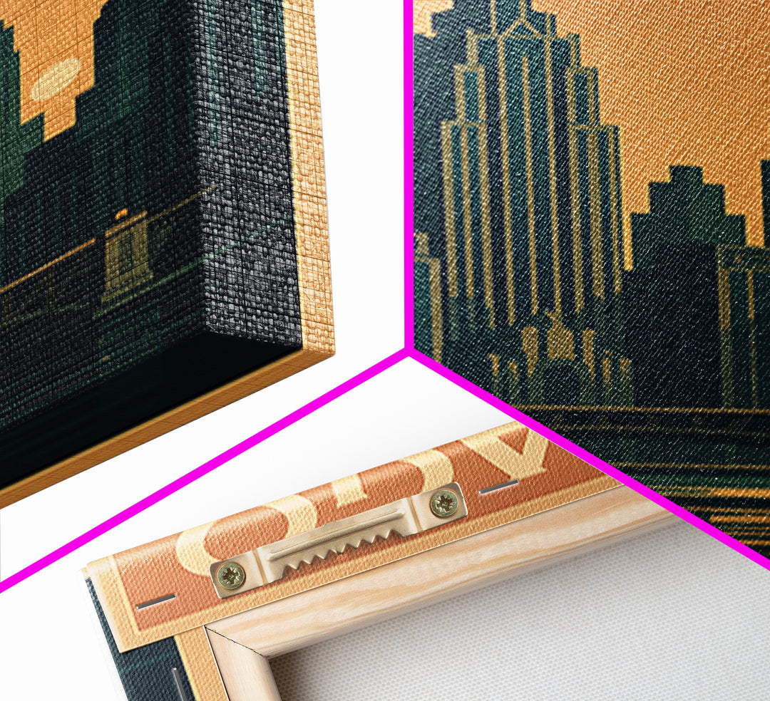 Chicago Travel Poster, Framed Canvas Print, Retro Sunset Skyline Art, Chicago Poster Print, Travel Poster Set, Vintage City Poster