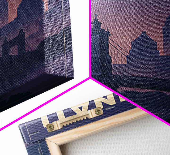 Cincinnati Ohio Travel Poster, Framed Canvas Print, Classic Travel Poster Art, Cincinnati Wall Art, Mid Century Wall Art, Travel Poster Set