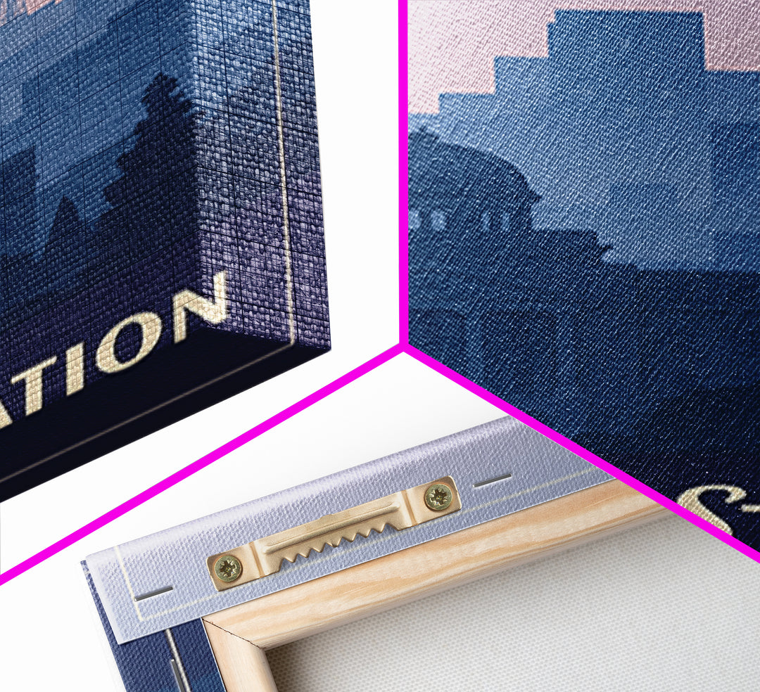 College Station Travel Poster, Framed Canvas Print, Retro Sunset Skyline Art, College Station City Art, Home Office Decor, Travel Art Print