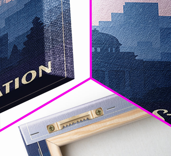 College Station Travel Poster, Framed Canvas Print, Retro Sunset Skyline Art, College Station City Art, Home Office Decor, Travel Art Print