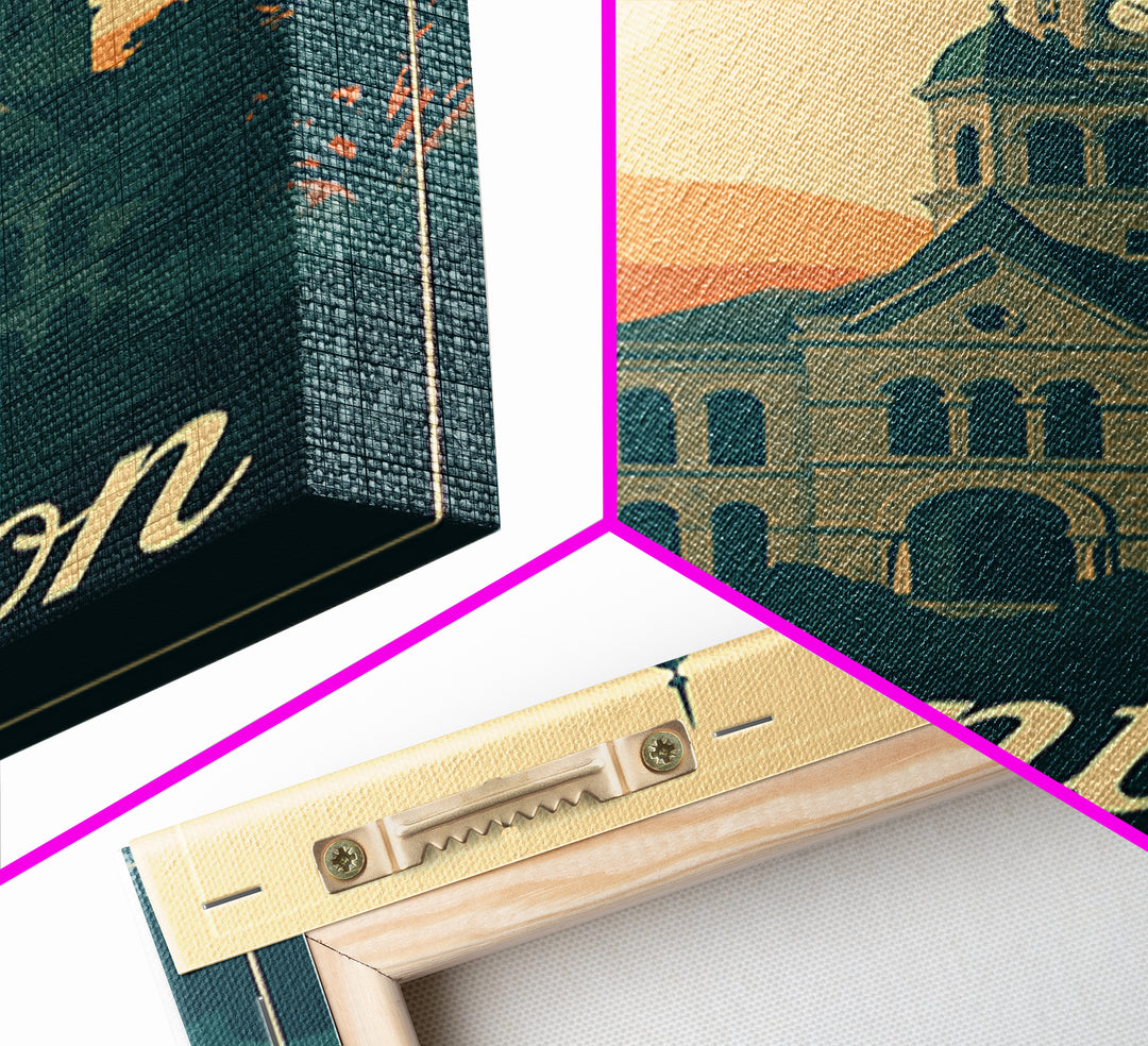 Denton Texas Travel Poster, Canvas Print, Retro Sunset Skyline Art, Denton Travel Art, Travel Poster Set, Wanderlust Decor, City Poster