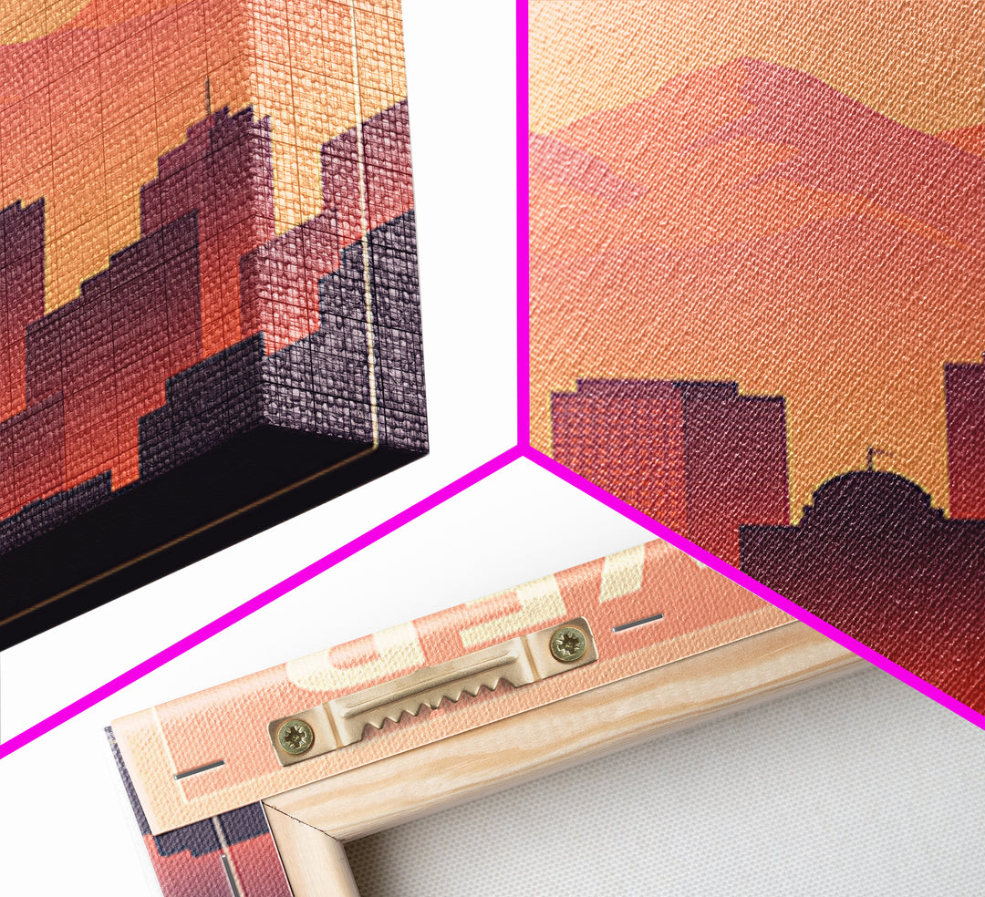 Denver Travel Poster, Framed Canvas Print, Retro Sunset Skyline Art, Denver Poster Print, Travel Poster Set, Travel Art Print, Wall Art