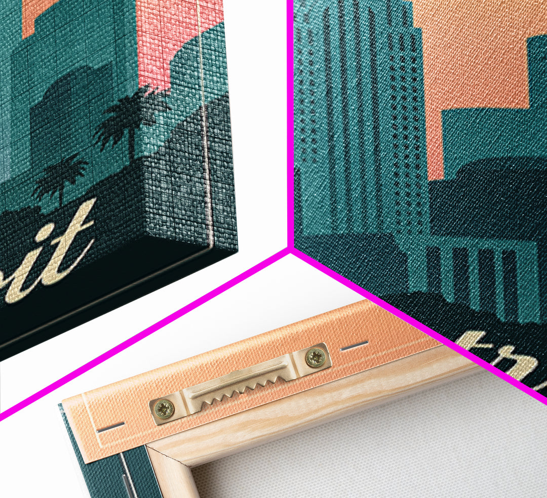 Detroit Michigan Travel Poster, Framed Canvas Print, Classic Travel Poster Art, Detroit City Art, Vintage City Art, Vintage Travel Art