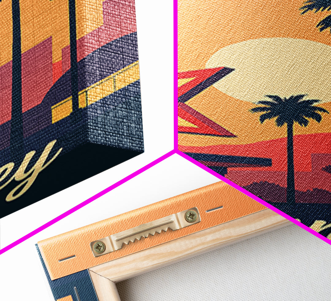 Downey California Travel Poster, Canvas Print, Retro Sunset Skyline Art, Downey City Art, Wanderlust Decor, Living Room Wall Art, Wall Art