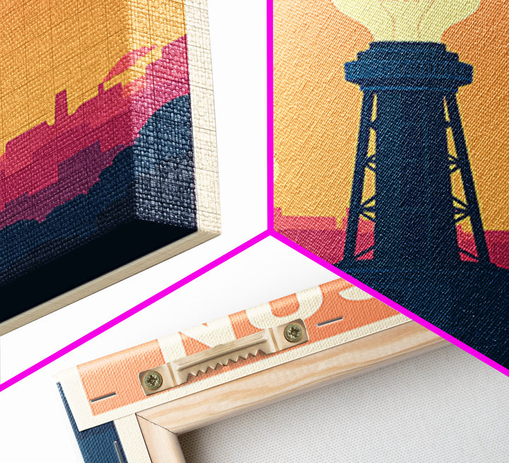 Edison Travel Poster, Framed Canvas Print, Mid Century City Wall Art, Edison Travel Art, Mid Century Wall Art, Watercolor Skyline