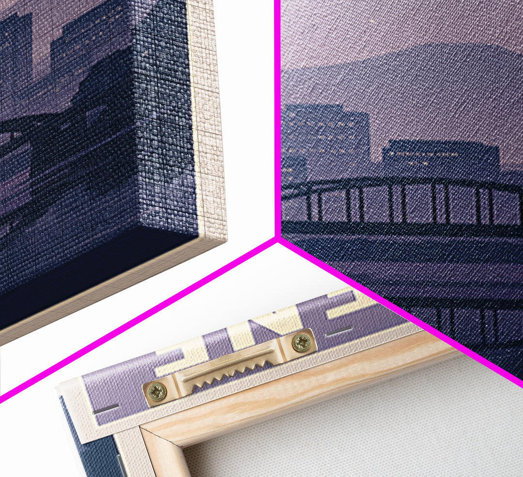 Eugene Oregon Travel Poster, Canvas Print, Retro Sunset Skyline Art, Eugene Travel Art, City Illustration, Living Room Wall Art, City Poster