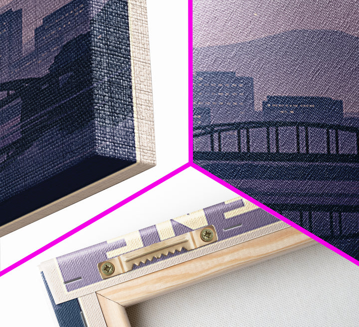 Eugene Oregon Travel Poster, Canvas Print, Retro Sunset Skyline Art, Eugene Travel Art, City Illustration, Living Room Wall Art, City Poster