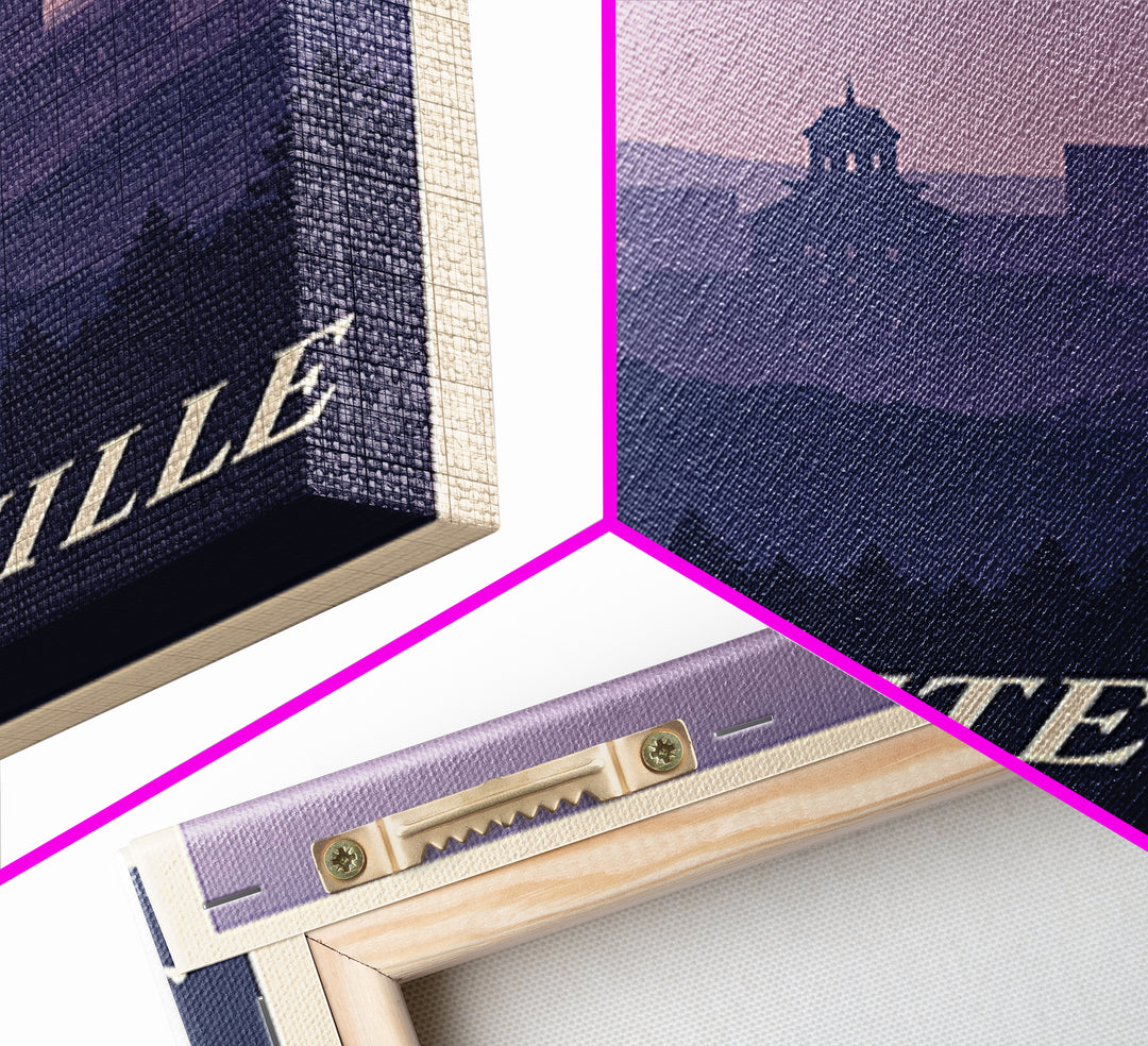 Fayetteville Travel Poster, Framed Canvas Print, Mid Century City Wall Art, Fayetteville Poster Print, Wanderlust Decor, Retro Travel Print