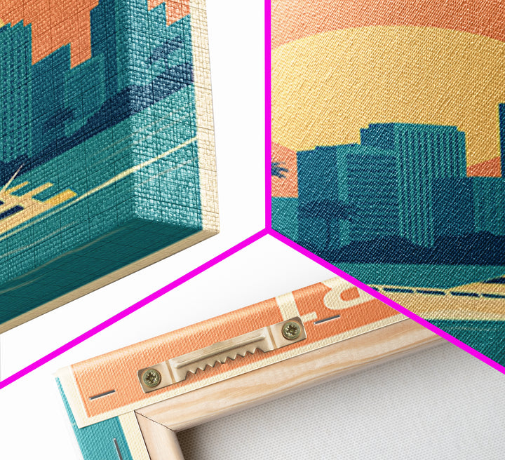 Fort Lauderdale Travel Poster, Framed Canvas Print, Retro Sunset Skyline Art, Fort Lauderdale Wall Art, Vintage Travel Print, Design 2
