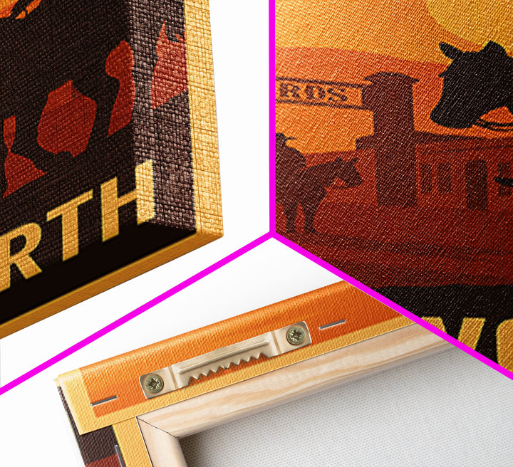 Fort Worth Travel Poster, Framed Canvas Print, Retro Sunset Skyline Art, Fort Worth Poster Print, Living Room Wall Art, Modern Wall Decor