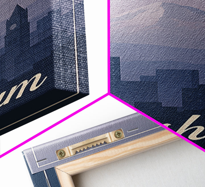 Gresham Travel Poster, Framed Canvas Print, Retro Sunset Skyline Art, Gresham Art Print, Travel Wall Art, Eclectic Wall Decor, Design 2