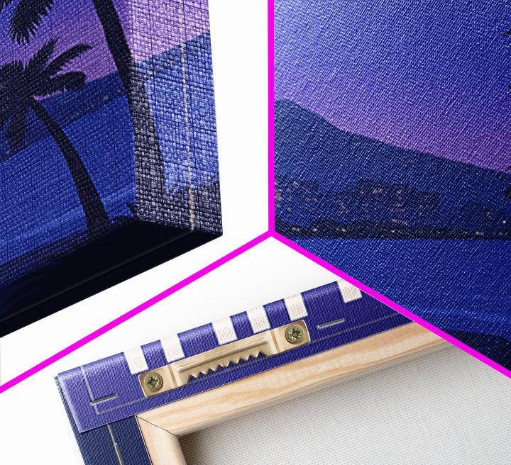 Honolulu Hawaii Travel Poster, Canvas Print, Retro Sunset Skyline Art, Honolulu Wall Art, Mid Century Wall Art, Living Room Wall Art