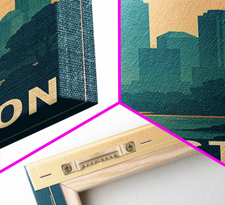 Houston Travel Poster, Framed Canvas Print, Retro Sunset Skyline Art, Houston Travel Art, Modern Wall Decor, Living Room Wall Art