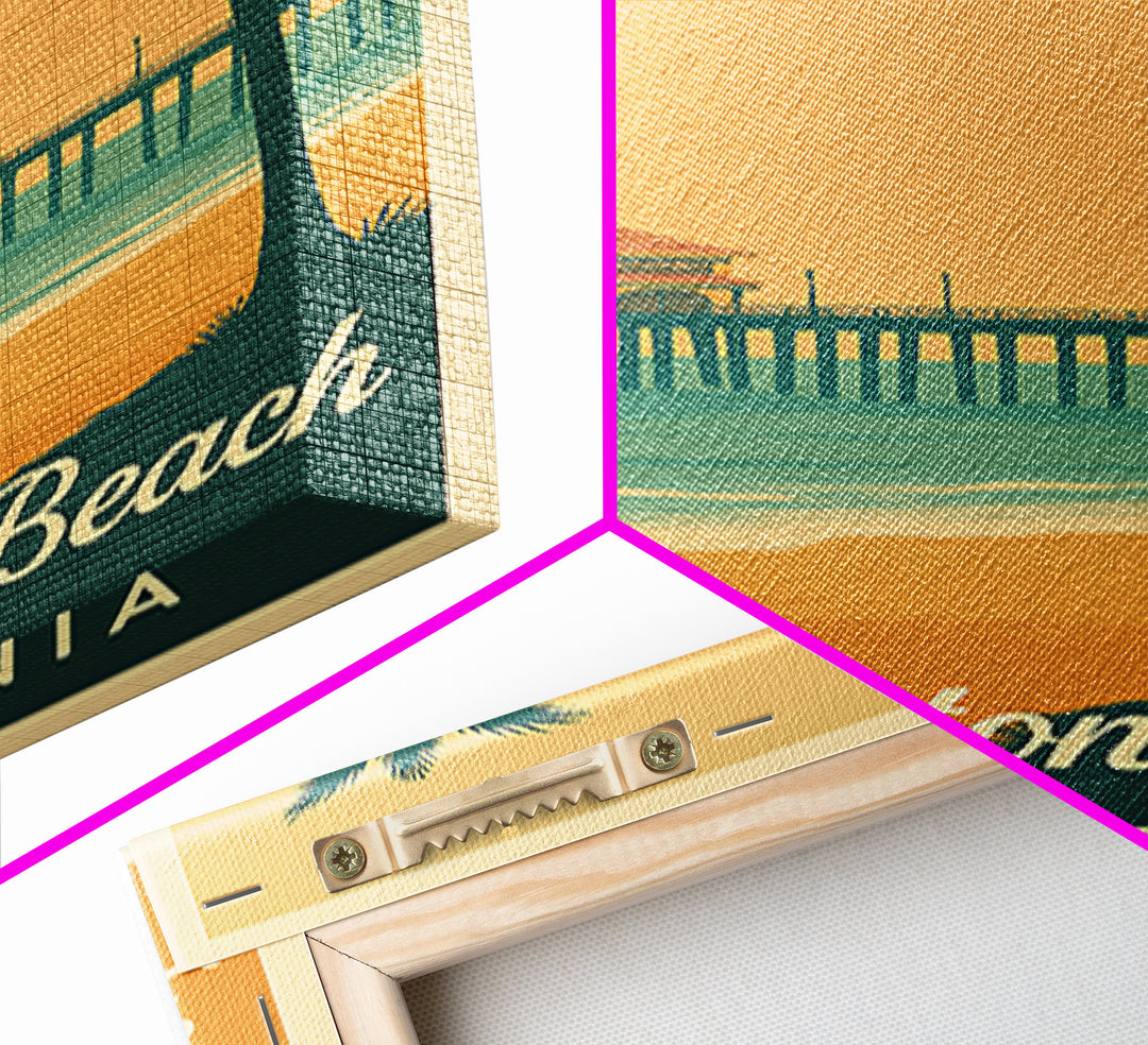 Huntington Beach California Travel Poster, Canvas Print, Retro Sunset Skyline Art, Huntington Beach City Art, Art Print, City Travel Prints