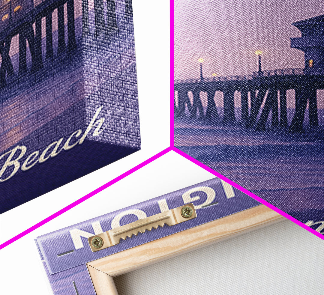 Huntington Beach Travel Poster, Framed Canvas Print, Classic Travel Poster Art, Huntington Beach Travel Art, Travel Wall Art, Design 2