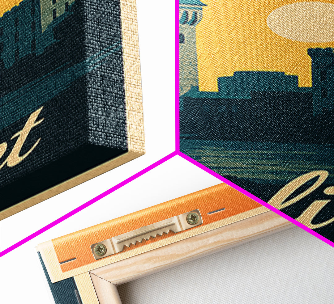 Joliet Illinois Travel Poster, Canvas Print, Retro Sunset Skyline Art, Joliet Wall Art, Watercolor Skyline Art, Travel Wall Decor, Wall Art