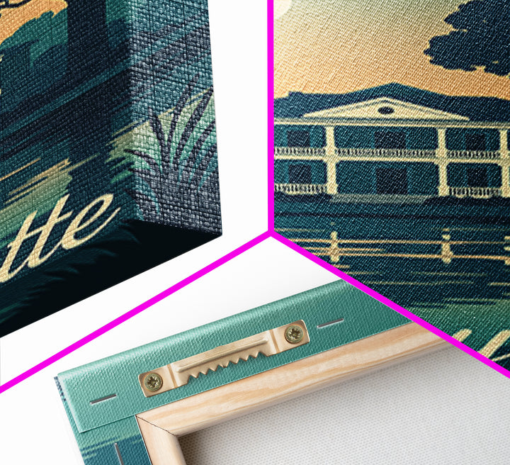 Lafayette Louisiana Travel Poster, Canvas Print, Retro Sunset Skyline Art, Lafayette Poster Print, Vintage Travel Print, Vintage City Art