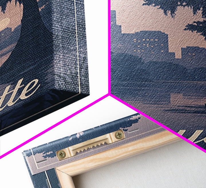 Lafayette Travel Poster, Framed Canvas Print, Retro Sunset Skyline Art, Lafayette Travel Art, Travel Poster Set, Vintage City Poster