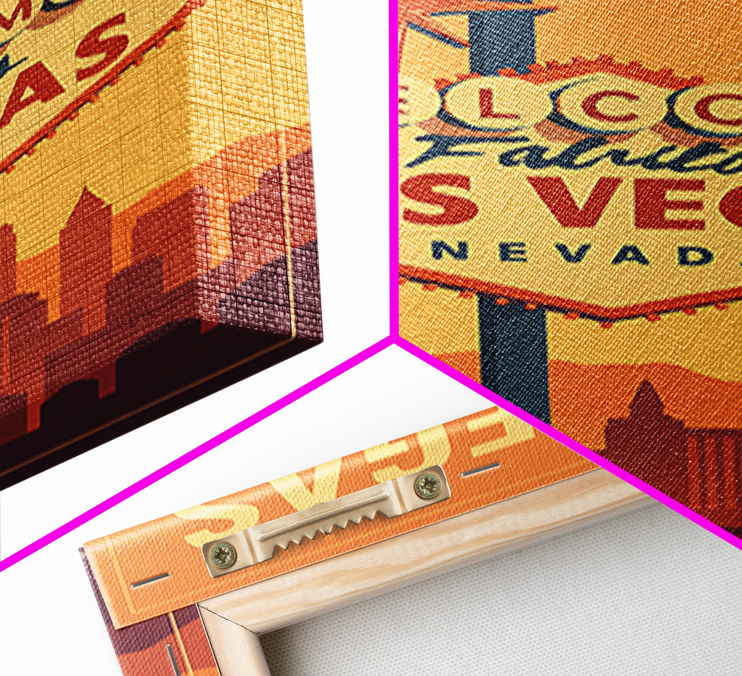 Las Vegas Nevada Travel Poster, Canvas Print, Retro Sunset Skyline Art, Las Vegas Travel Art, Travel Art Print, Mid Century Wall Art