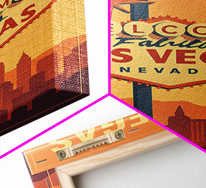 Las Vegas Nevada Travel Poster, Canvas Print, Retro Sunset Skyline Art, Las Vegas Travel Art, Travel Art Print, Mid Century Wall Art