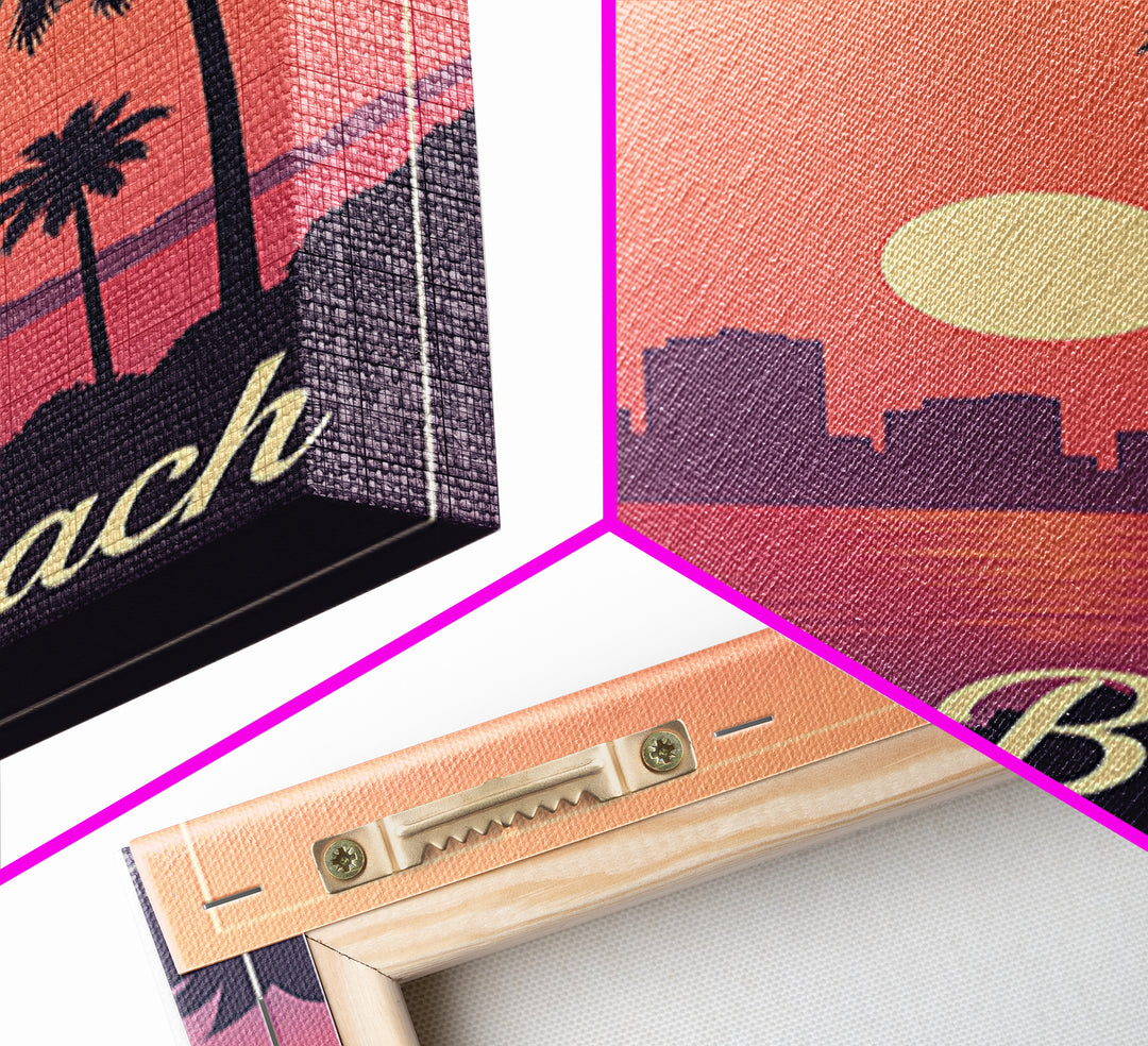 Long Beach California Travel Poster, Canvas Print, Retro Sunset Skyline Art, Long Beach Art Print, Vintage Travel Art, City Travel Prints
