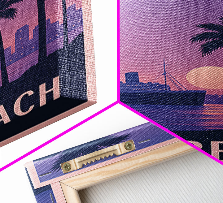 Long Beach Travel Poster, Framed Canvas Print, Mid Century City Wall Art, Long Beach Wall Art, City Art Print, Wanderlust Decor