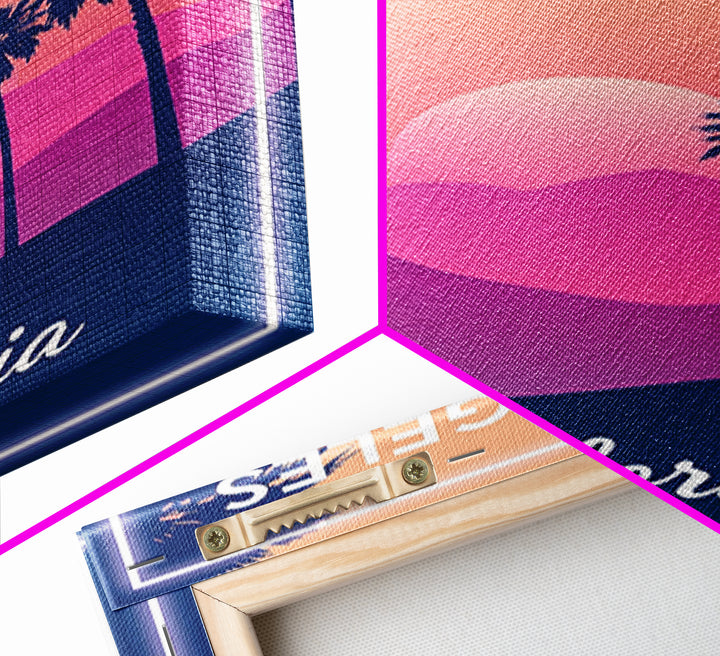 Los Angeles Travel Poster, Framed Canvas Print, Retro Sunset Skyline Art, Los Angeles Travel Art, Retro Travel Print, City Travel Prints