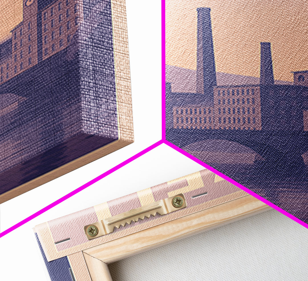 Lowell Massachusetts Travel Poster, Canvas Print, Retro Sunset Skyline Art, Lowell Travel Art, Poster Art, Fine Art Print, Travel Wall Art