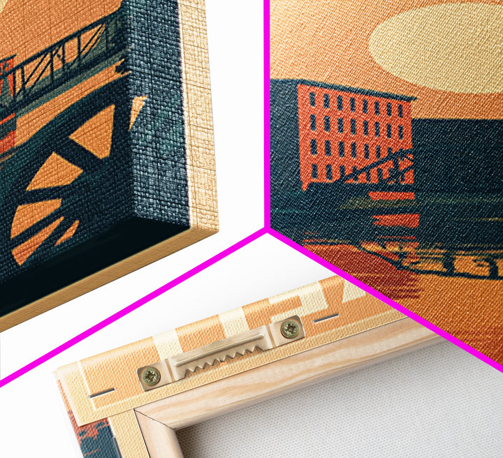 Lowell Travel Poster, Canvas Print, Retro Sunset Skyline Art, Lowell Art Print, Gift For Travelers, Mid Century Wall Art, Travel Art Print