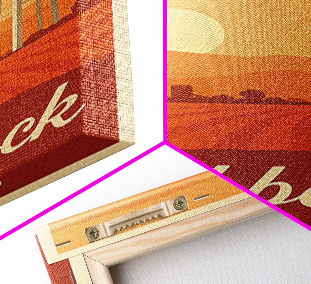 Lubbock Texas Travel Poster, Framed Canvas Print, Retro Sunset Skyline Art, Lubbock Poster Print, Wanderlust Decor, Travel Poster Set