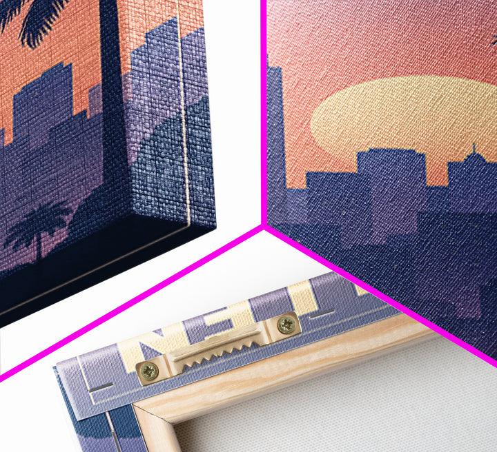 Mcallen Texas Travel Poster, Framed Canvas Print, Retro Sunset Skyline Art, Mcallen Wall Art, Eclectic Wall Decor, City Travel Prints