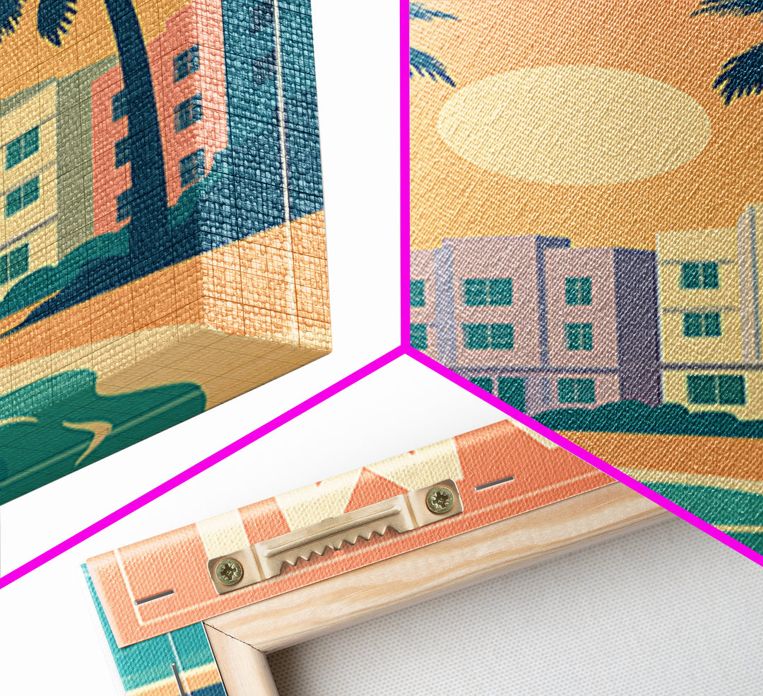 Miami Travel Poster, Framed Canvas Print, Vintage Travel Poster Art, Miami Poster Print, City Art Print, Living Room Wall Art, Design 2
