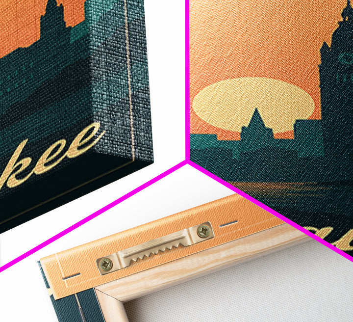 Milwaukee Wisconsin Travel Poster, Framed Canvas Print, Retro Sunset Skyline Art, Milwaukee Wall Art, Modern Wall Decor, City Travel Prints