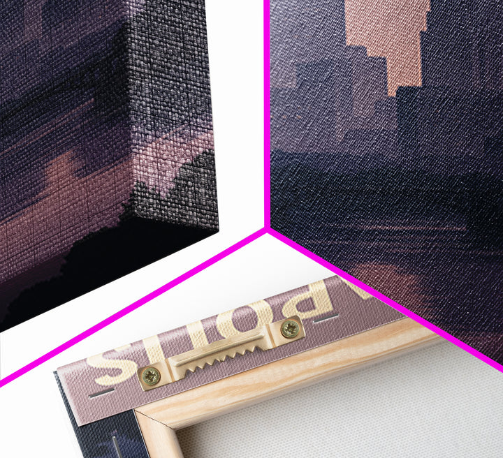 Minneapolis Travel Poster, Framed Canvas Print, Retro Sunset Skyline Art, Minneapolis Travel Art, Vintage Travel Print, City Art Print