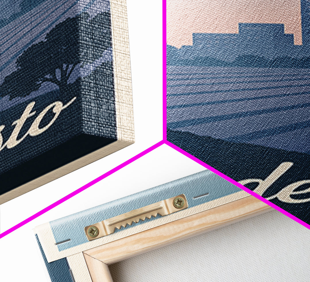 Modesto Travel Poster, Canvas Print, Mid Century City Wall Art, Modesto City Art, Modern Wall Decor, City Illustration, City Art Print