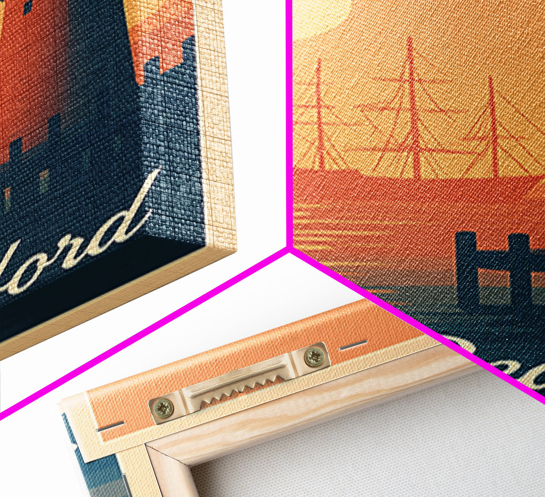 New Bedford Massachusetts Travel Poster, Canvas Print, Retro Sunset Skyline Art, New Bedford City Art, Travel Art Print, Travel Prints