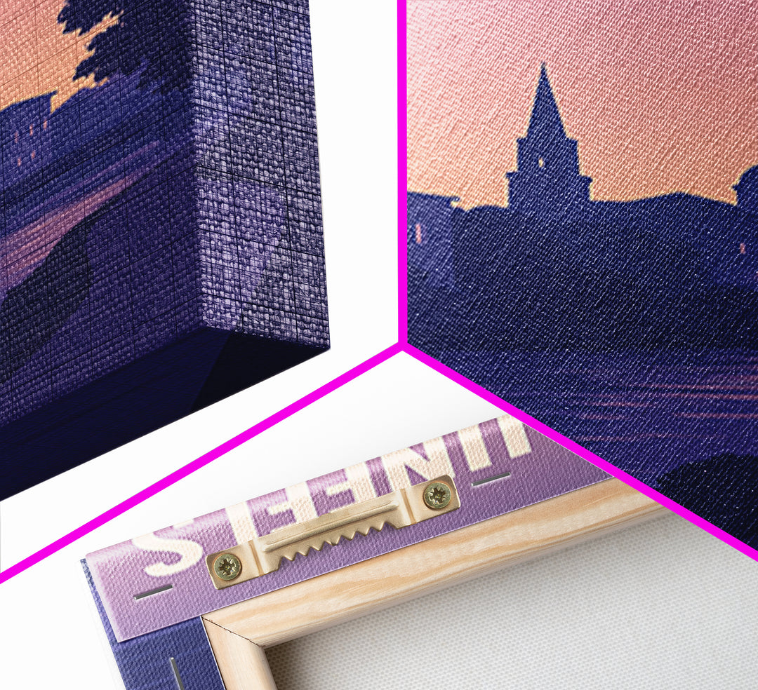 New Braunfels Travel Poster, Framed Canvas Print, Retro Sunset Skyline Art, New Braunfels City Art, Vintage Travel Print, Vintage Travel Art