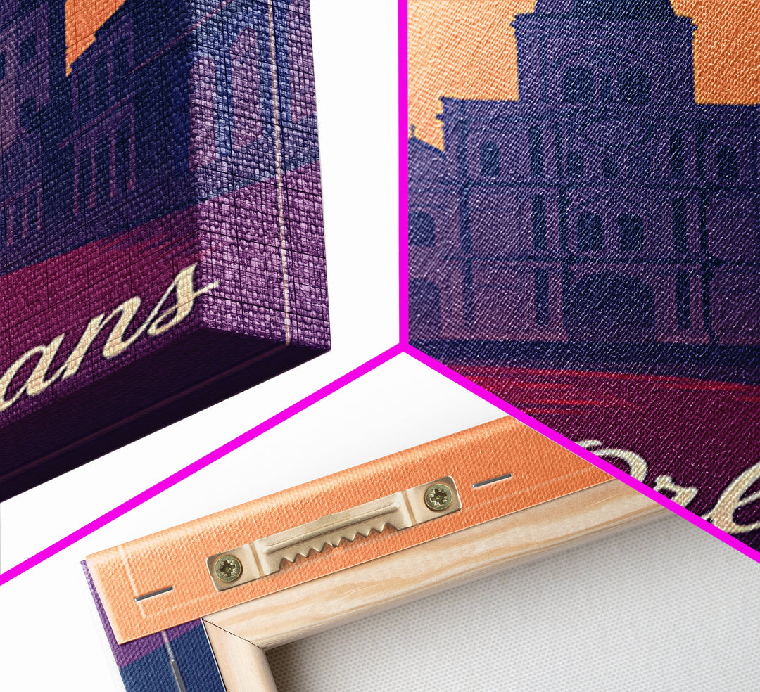 New Orleans Louisiana Travel Poster, Framed Canvas Print, Retro Sunset Skyline Art, New Orleans City Art, Travel Wall Art, Travel Art Print