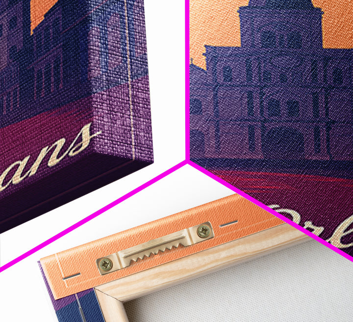 New Orleans Louisiana Travel Poster, Framed Canvas Print, Retro Sunset Skyline Art, New Orleans City Art, Travel Wall Art, Travel Art Print