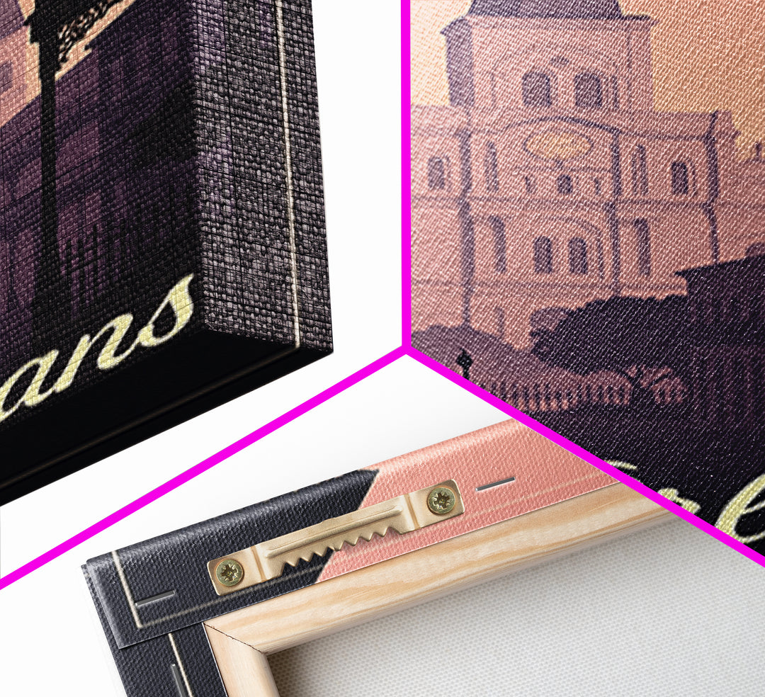 New Orleans Travel Poster, Canvas Print, Retro Sunset Skyline Art, New Orleans City Art, Vintage City Poster, City Illustration