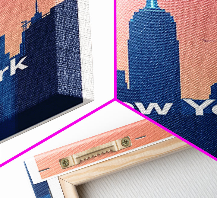 New York Travel Poster, Framed Canvas Print, Retro Sunset Skyline Art, New York City Art, City Art Print, Modern Wall Decor, Poster Art