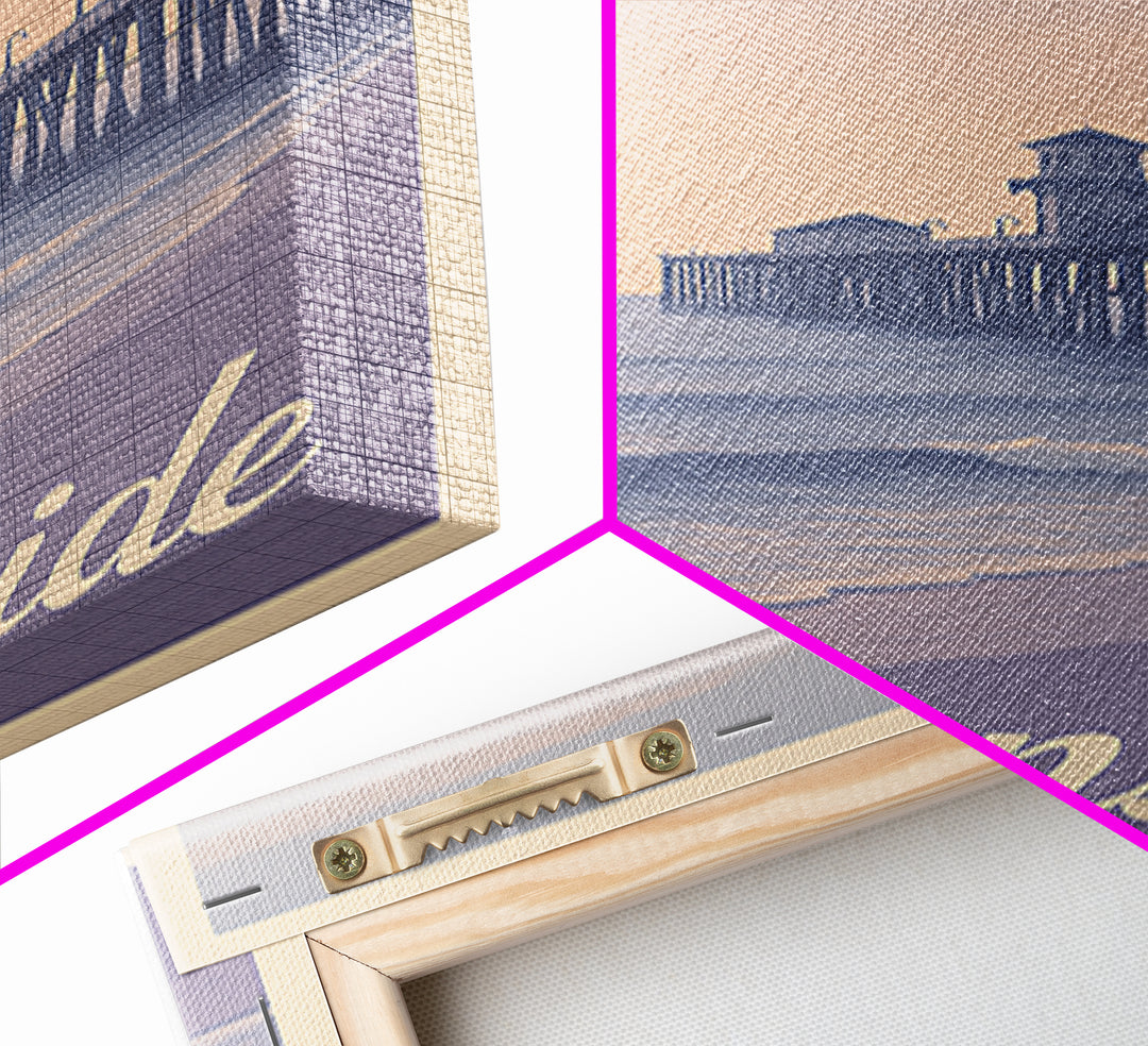 Oceanside Travel Poster, Canvas Print, Retro Sunset Skyline Art, Oceanside Wall Art, Retro Travel Print, Watercolor Skyline, Design 2