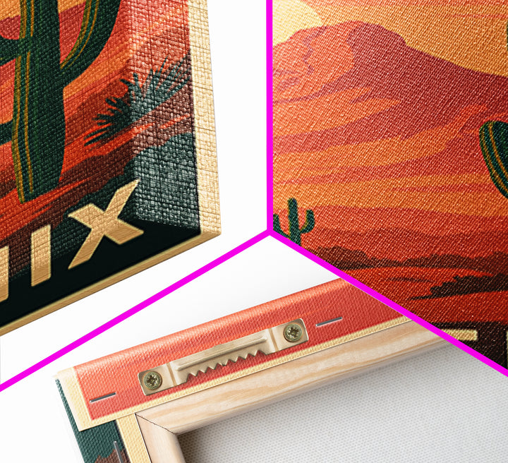 Phoenix Arizona Travel Poster, Framed Canvas Print, Retro Sunset Skyline Art, Phoenix Travel Art, Vintage Travel Print, Vintage City Poster