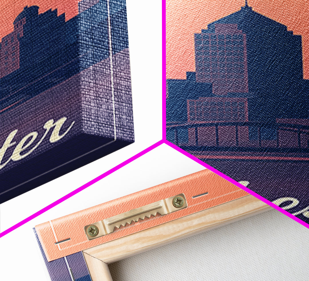 Rochester Travel Poster, Framed Canvas Print, Mid Century City Wall Art, Rochester Poster Print, Eclectic Wall Decor, Travel Art Print