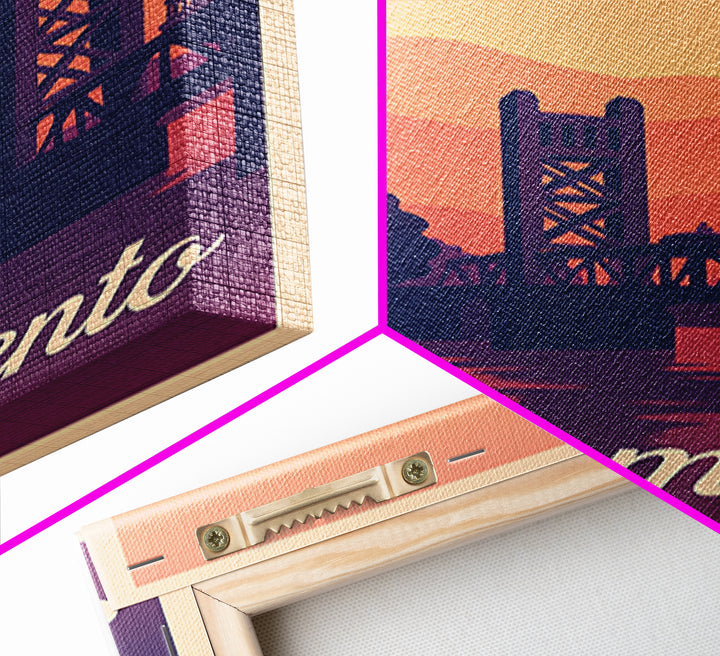 Sacramento California Travel Poster, Canvas Print, Retro Sunset Skyline Art, Sacramento Art Print, Wall Art, Mid Century Wall Art