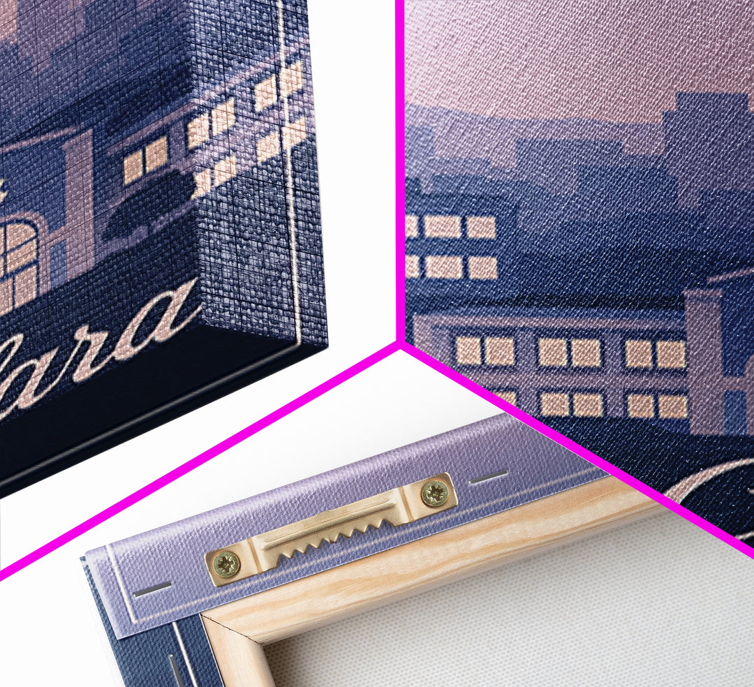 Santa Clara Travel Poster, Framed Canvas Print, Retro Sunset Skyline Art, Santa Clara Wall Art, Living Room Wall Art, Vintage City Art