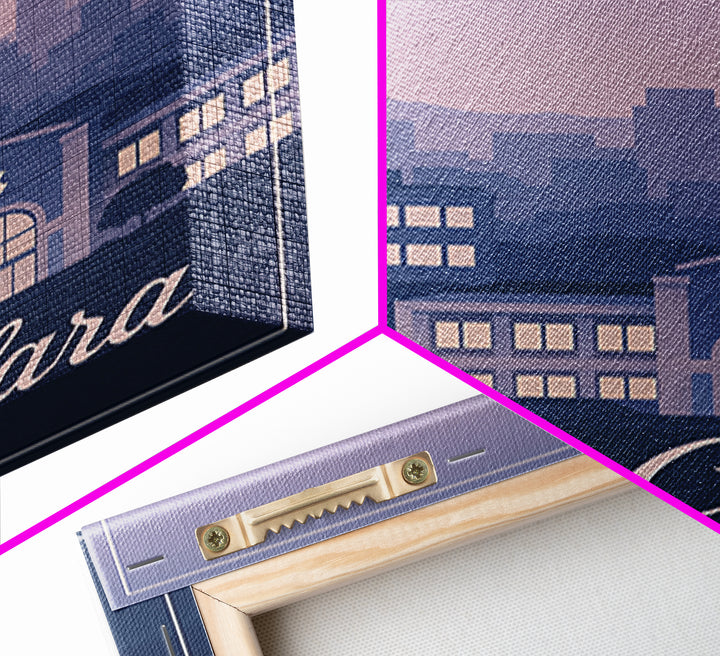 Santa Clara Travel Poster, Framed Canvas Print, Retro Sunset Skyline Art, Santa Clara Wall Art, Living Room Wall Art, Vintage City Art