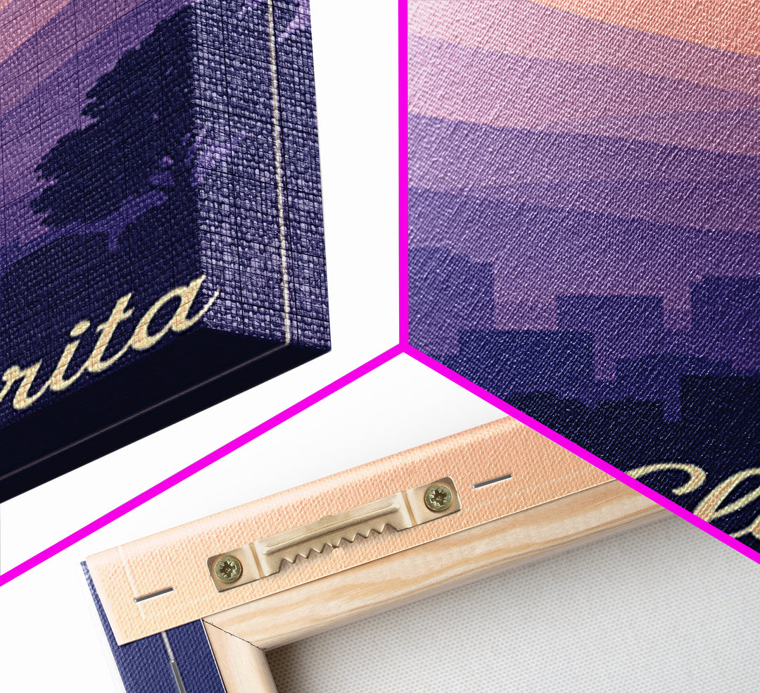 Santa Clarita Travel Poster, Framed Canvas Print, Retro Sunset Skyline Art, Santa Clarita Art Print, Travel Wall Decor, Modern Wall Decor