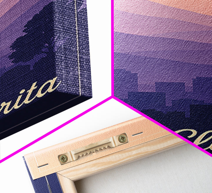 Santa Clarita Travel Poster, Framed Canvas Print, Retro Sunset Skyline Art, Santa Clarita Art Print, Travel Wall Decor, Modern Wall Decor