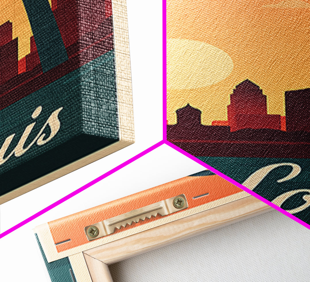 St Louis Missouri Travel Poster, Framed Canvas Print, Mid Century City Wall Art, St Louis Poster Print, Vintage City Art, Travel Poster Set